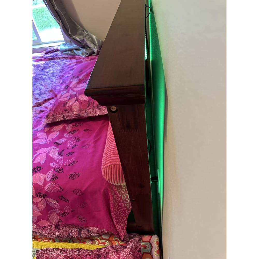 Queen Bed Frame with Headboard, Solid Wood Bed Frame Queen Size with Charging Station & RGB LED, Wood Slats Support, Noise-Free, Sturdy Structure, Easy Assembly, Mahogany
