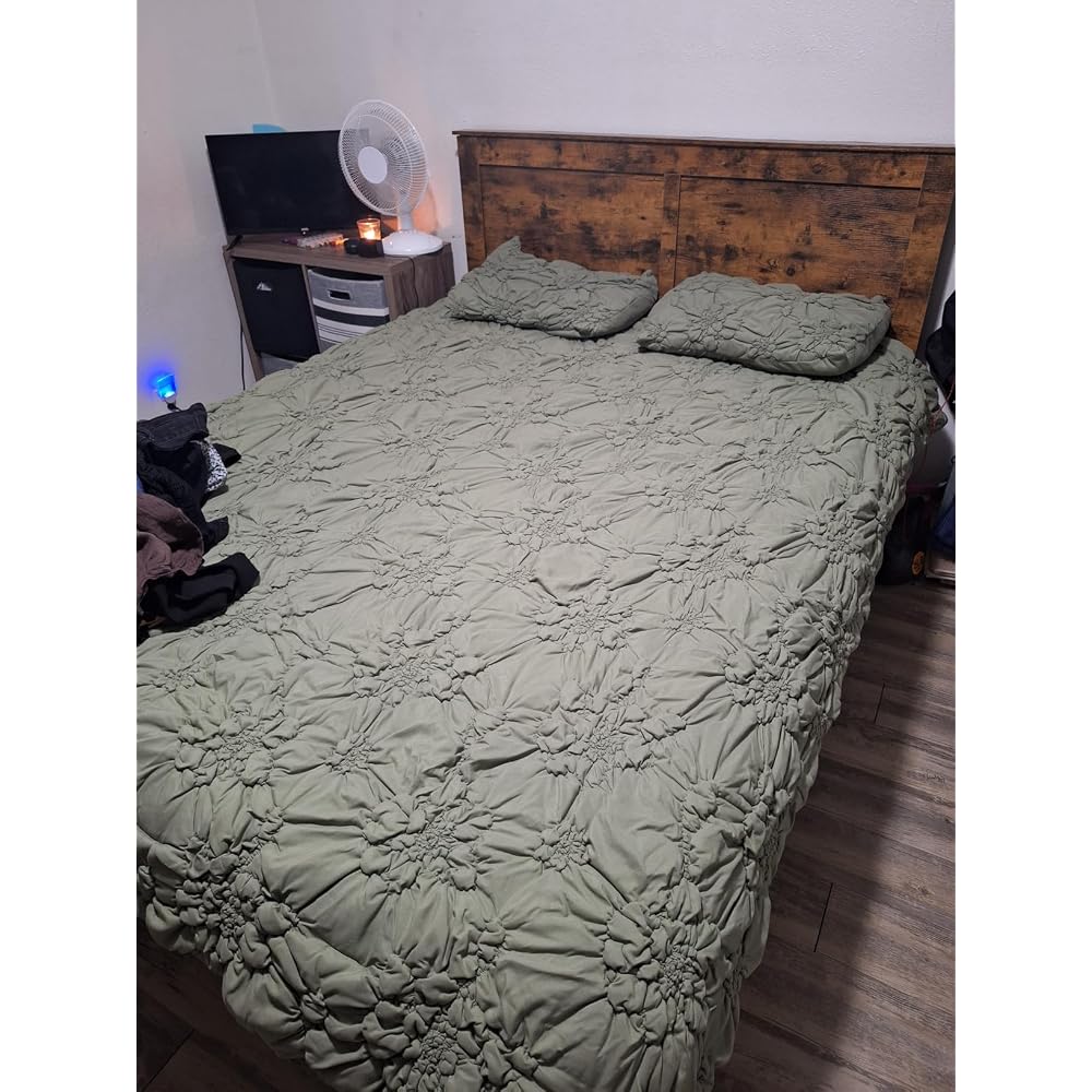 Wood Full Bed Frame with Headboard, Vintage Brown