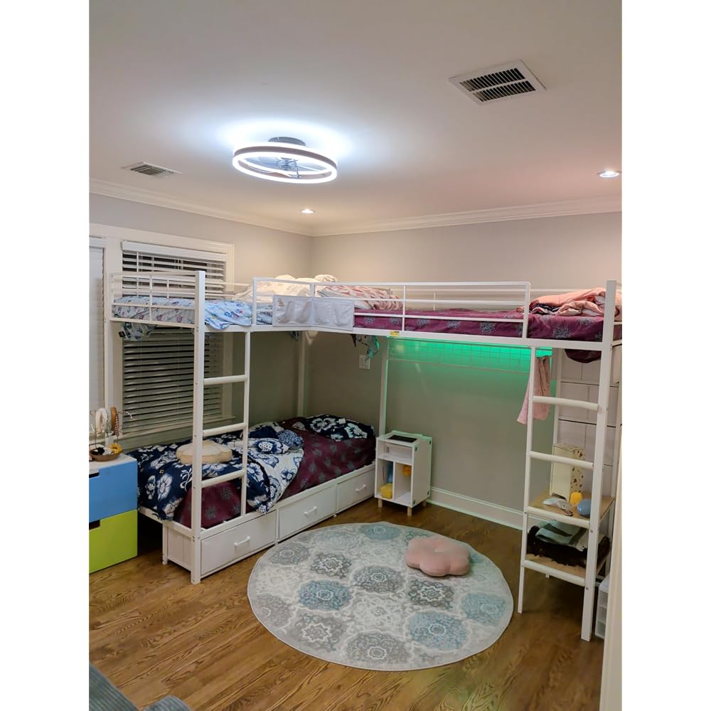 Triple Bunk Bed with 9 Storage Drawers and LED Lights, Twin Over Twin 3 Bed Bunk Beds for Kids with Shelves and Pegboard, Heavy-Duty Metal Bunk Bed with Full-Length Guardrail and Dual Ladders, Black