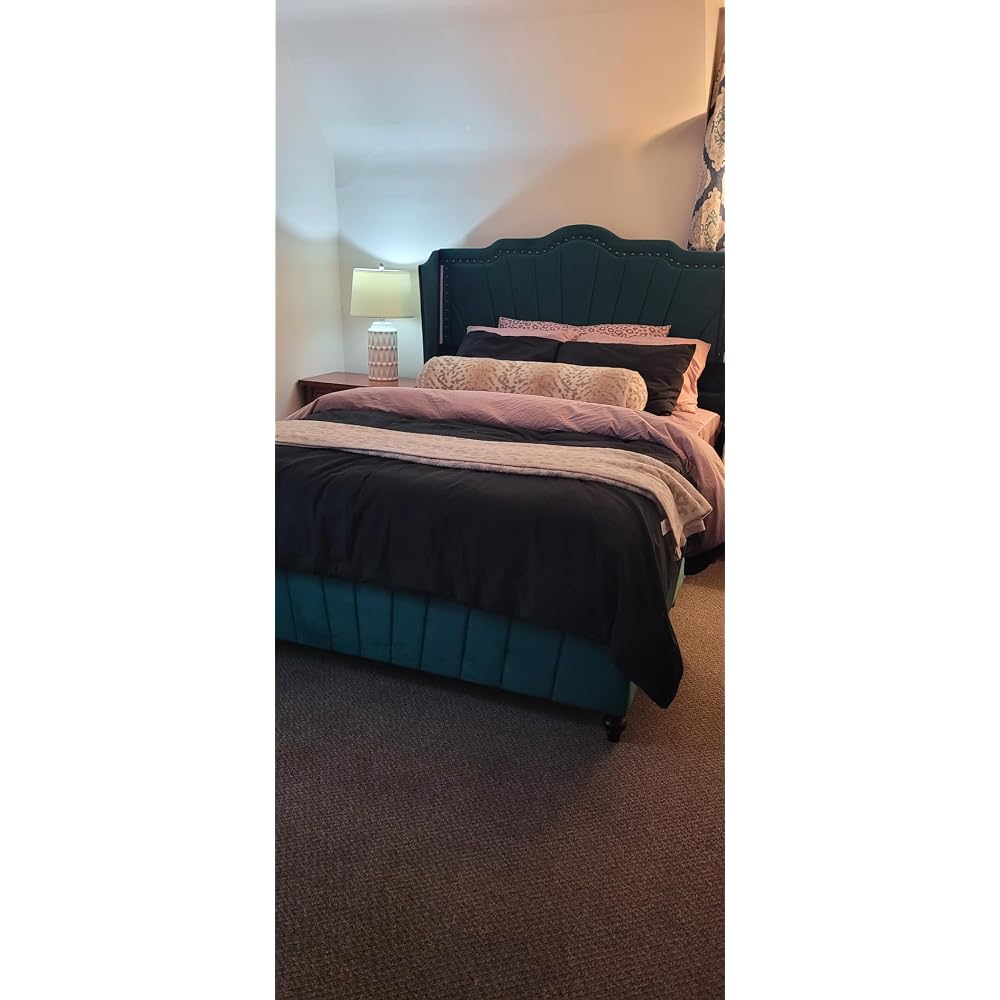 Farmhouse Queen Size Bed with 50" Tall Storage Bookcase Headboard