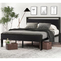 Full Size Bed Frame, Wooden Headboard and Footboard, Black Oak