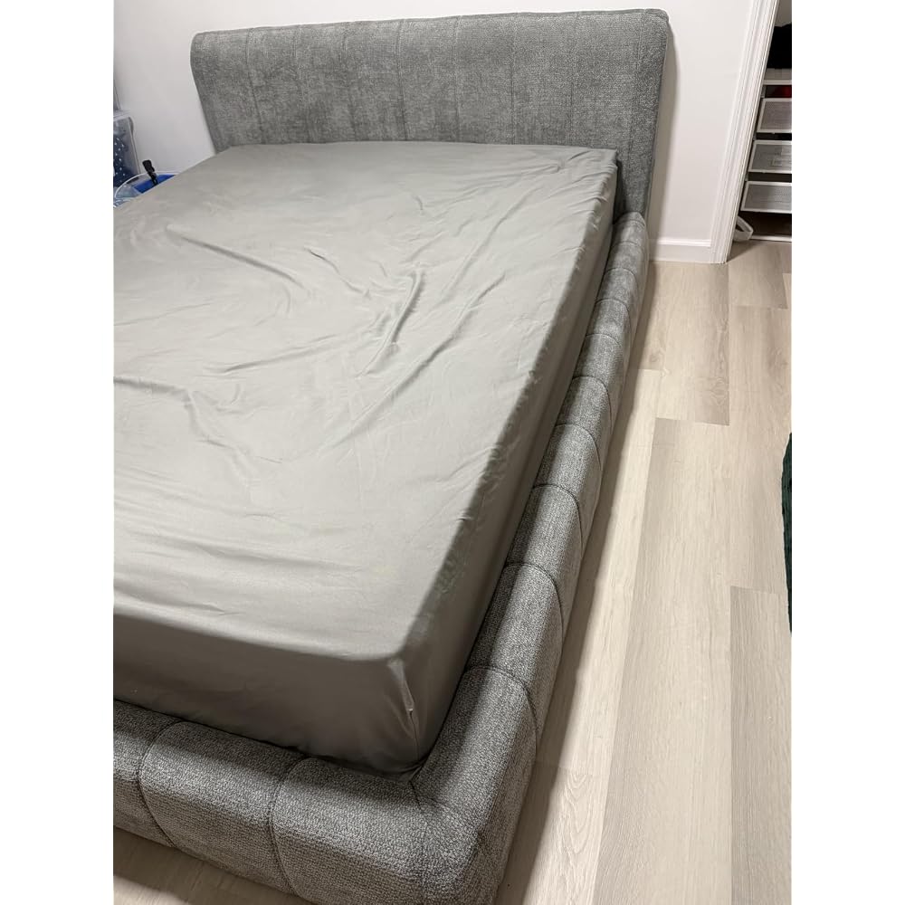 Full Cloud Bed Frame, Boneless Cushioned Foam Bed with Plush Fabric