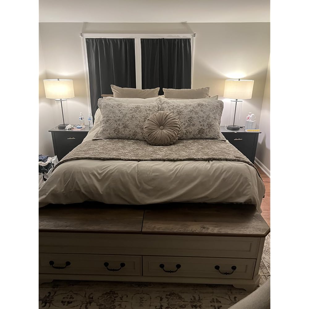 Farmhouse King Bed with Headboard and Storage Bench, Antique White