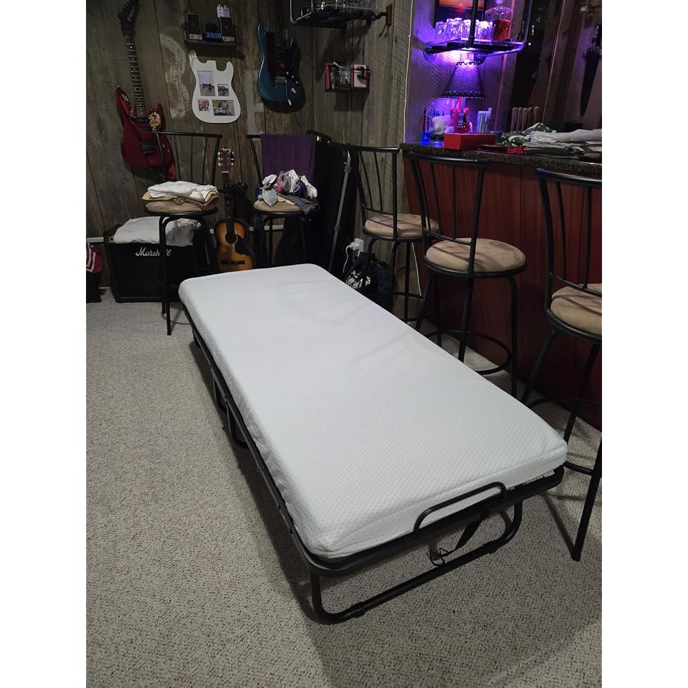 Folding Bed with Mattress and Storage Cover - 75"x38" Twin Size Frame, Portable Rollaway Guest Bed with 5-inch Memory Foam Mattress, Space-Saving Foldable Design for Easy Storage
