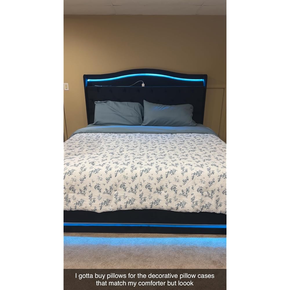 King Size Bed Frame with 3 Storage Drawers and RGB LED Lights