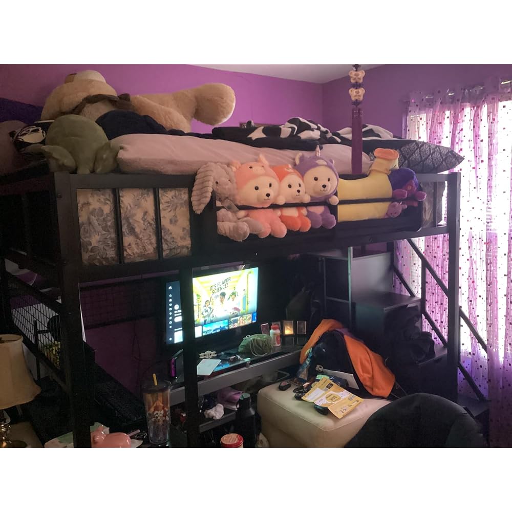 Loft Bed with Desk and Stairs, Headboard, Outlet (Black, Full)