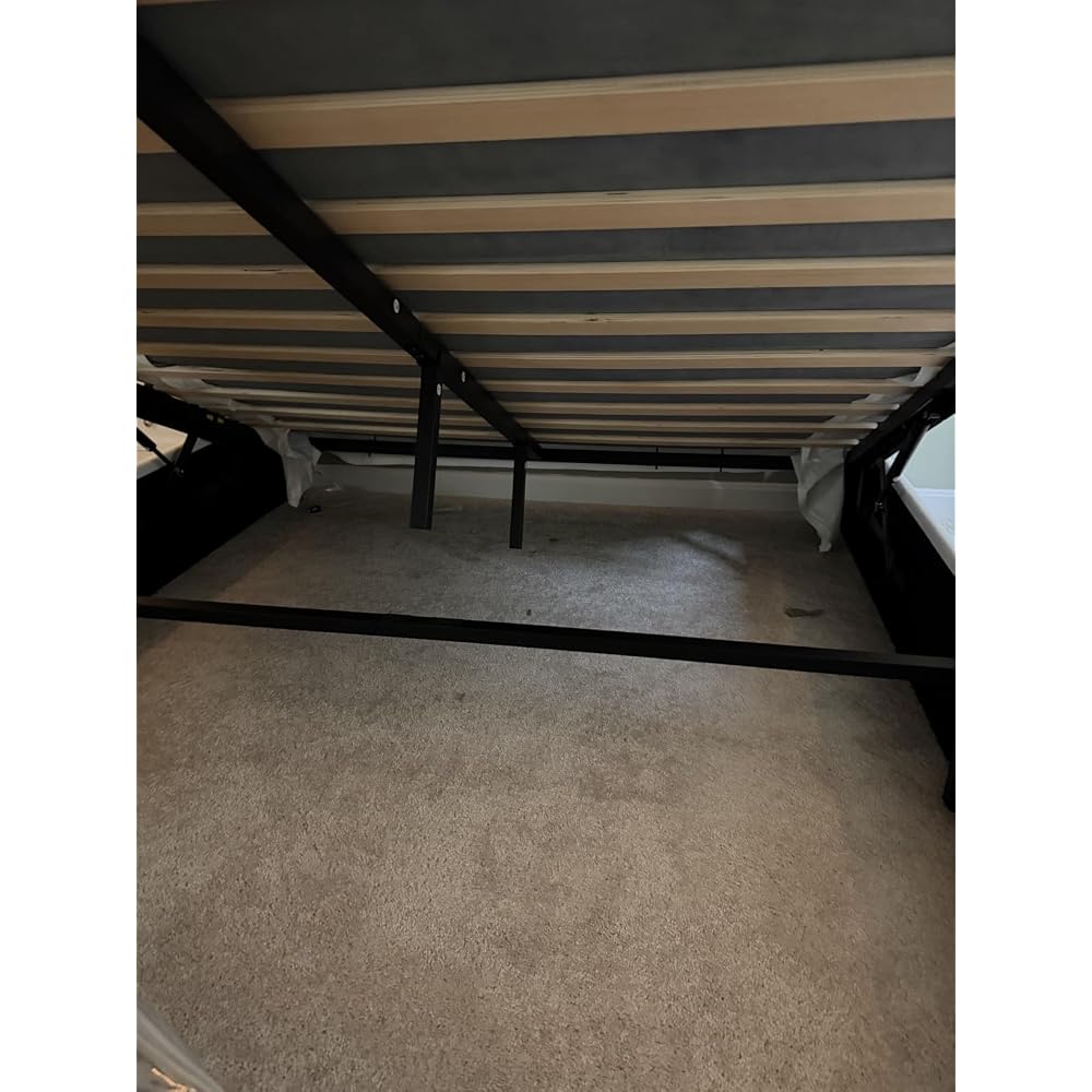 King Size Lift Up Hydraulic Storage Bed Frame Light Beige