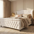 Queen Size Upholstered Sleigh Bed Frame with Wingback Headboard