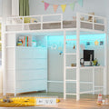 Twin Loft Bed with Desk, 8 Storage Drawers,LED Lights, White