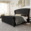 Queen Size Upholstered Sleigh Bed Frame with Wingback Headboard