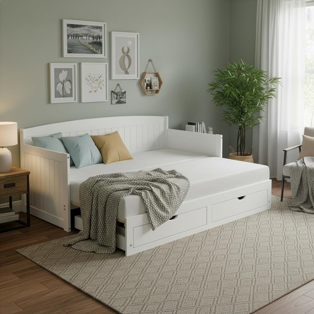 Alaterre Twin to King Extendable Daybed w/Trundle, White, Frame 1–36.61" H
