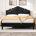 Queen Bed Frame with Adjustable Headboard/Velvet Upholstered/Diamond Button Tufted and Metal Studs/No Box Spring Needed/Wood Slat Support/Easy Assembly/Black