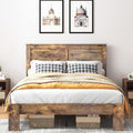 Wood Full Bed Frame with Headboard, Vintage Brown