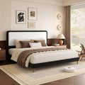 Full Size Bed Frame with Headboard, Color-Blocking Leather Platform Bed, Adjustable Upholstered Headboard, No Box Spring Required, Low Noise, Easy to Assemble, White