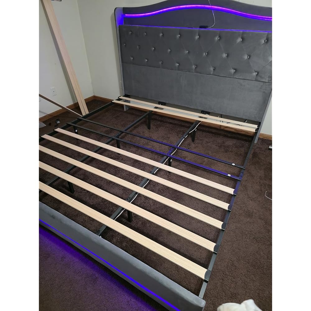 King Size Bed Frame with 3 Storage Drawers and RGB LED Lights