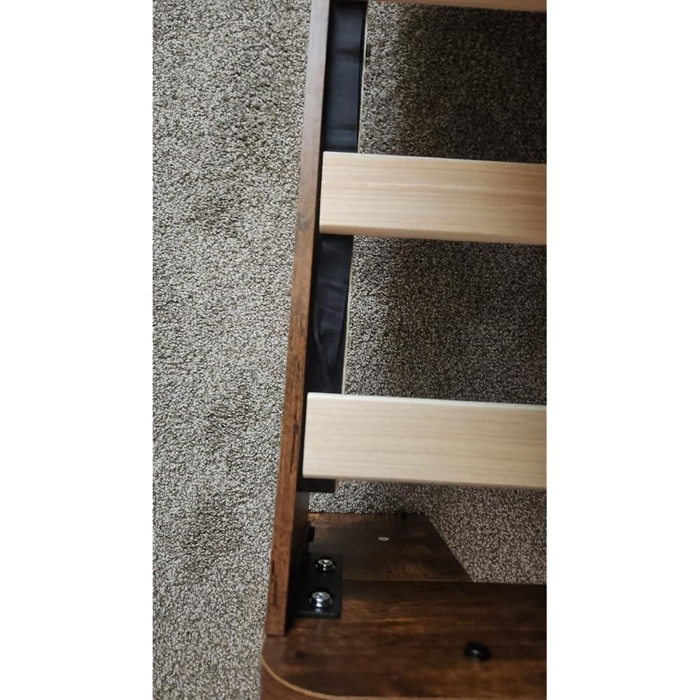 Wood Full Bed Frame with Headboard, Vintage Brown