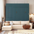 Queen Murphy Bed with Couch and Storage Bookcase, Wood Foldable Murphy Wall Bed with Storage Shelves and Sofa for Adults (H Green,Queen)