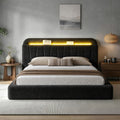 Cloud Bed Frame Queen with Storage Headboard & LED Lights, Black