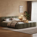 California King Boucle Platform Bed with Thick Headboard, Green