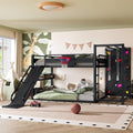 Full Size Bunk Bed with Basketball Hoop, Pull-up Rings, Climbing Wall,Black
