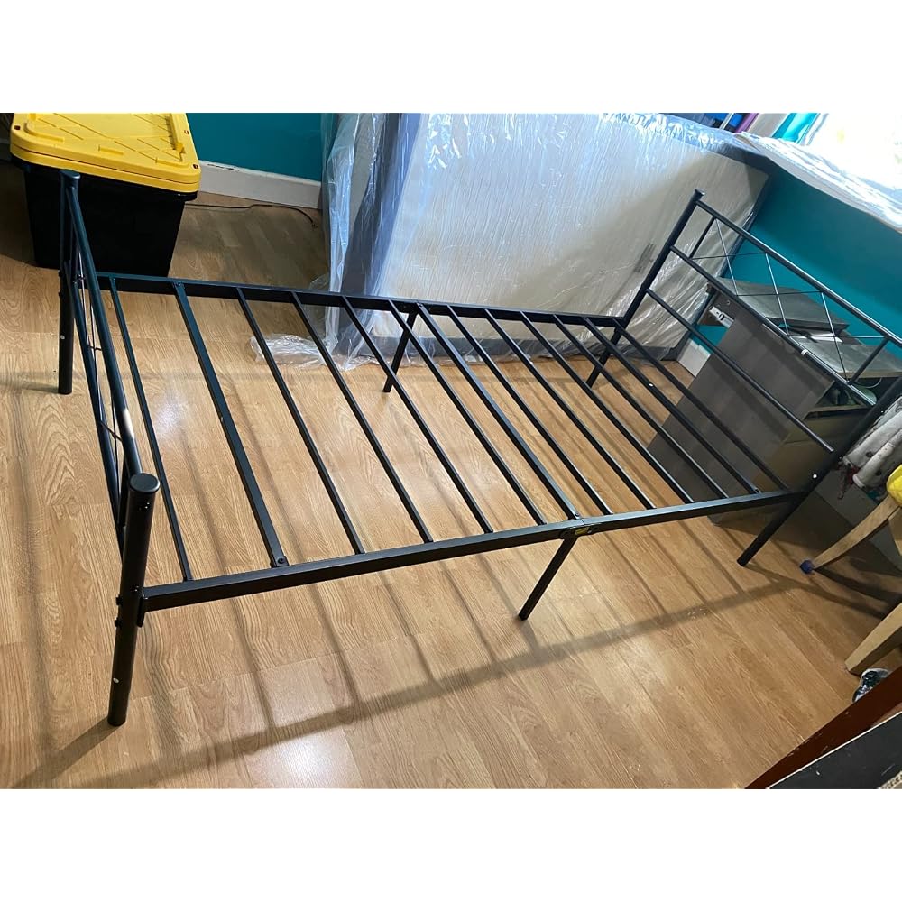 Bunk Bed Twin Over Twin, Metal Bunkbeds with Ladder and Full-Length Guardrail, No Box Spring Needed, Space Saving, Noise Free, Light Pink