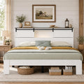 Farmhouse Platform Bed Frame with Storage Headboard and Dual USB Ports