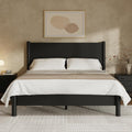 King Size Platform Bed Frame with Wood Headboard, Black