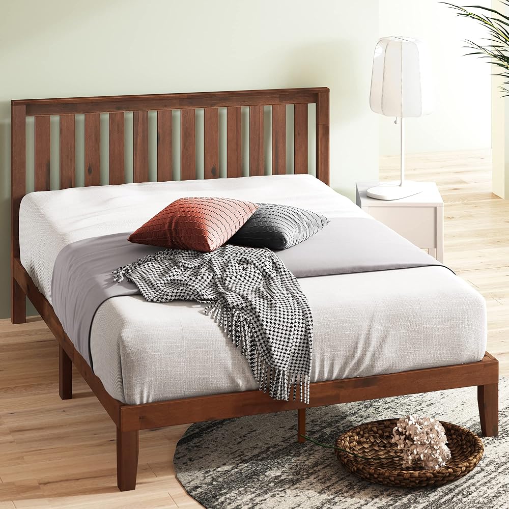Vivek Wood Platform Bed Frame with Headboard, Easy Assembly, Full